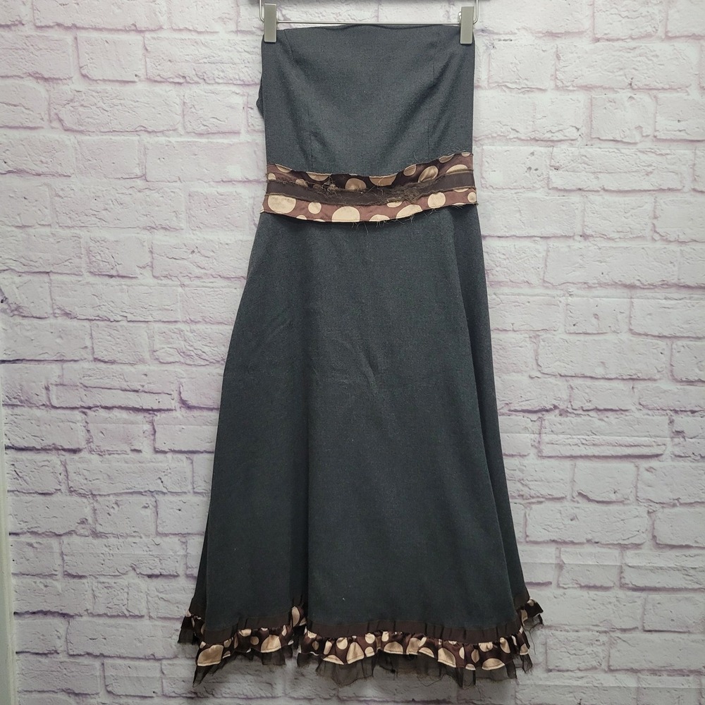 Eva Franco Strapless Pinup Dress Sz 4 Polka Dot Belted Coquette Retro Twee Party